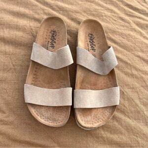 NWOT Biostep Taupe Double Strap Slide Leather Sandals Size 6.5